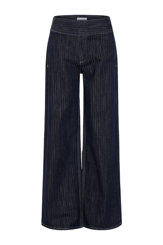 Sienna Flare Mid Rise Denim Jeans - Indigo Pinstripe — packshot
