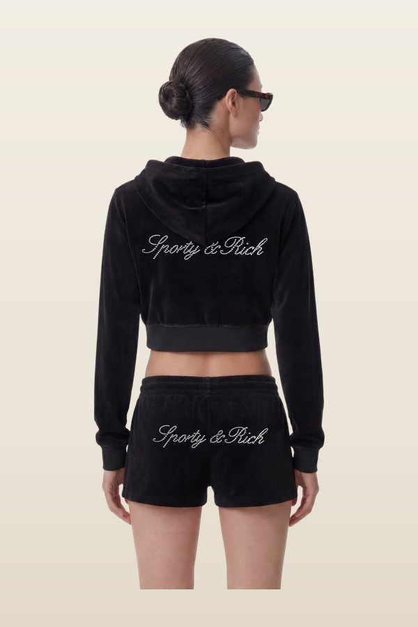 Signature Logo Krystal Zip Hoodie - Black/Crystal — model back
