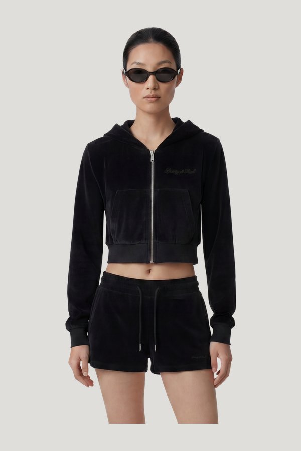 Signature Logo Krystal Zip Hoodie - Black/Crystal — model side