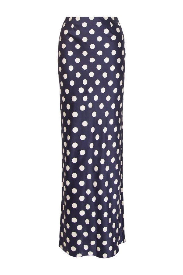 Silk Maxi Skirt (Navy Polka Dot) — packshot