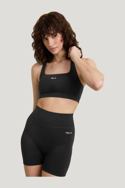 SkinLuxe Cross Back Sports Bra - Shadow — model side