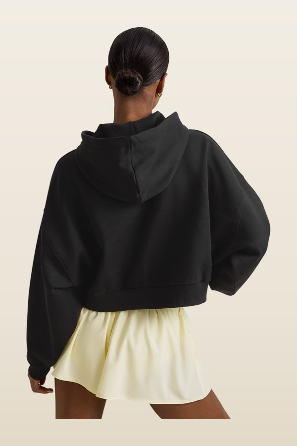 Relaxed Cotton Cocoon Hoodie - Shadow — model back