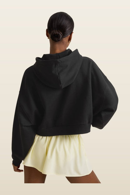 Relaxed Cotton Cocoon Hoodie - Shadow — model back
