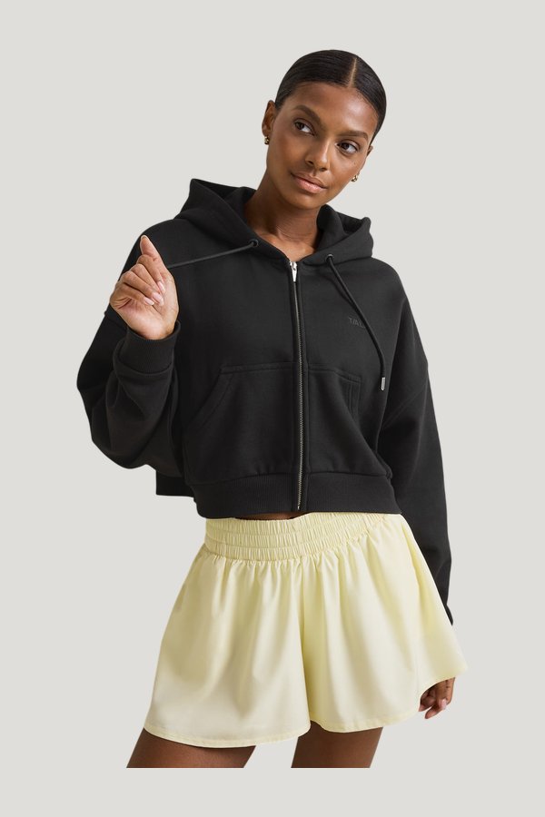 Relaxed Cotton Cocoon Hoodie - Shadow — model side