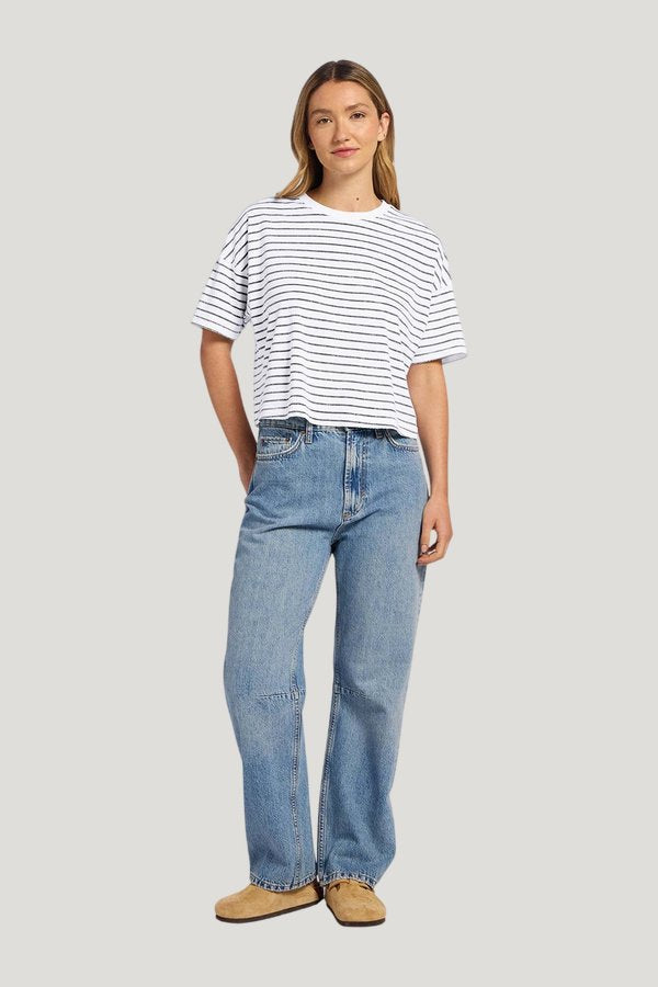 Soft Cotton Striped Boxy Tee — model front