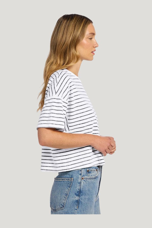 Soft Cotton Striped Boxy Tee — model side