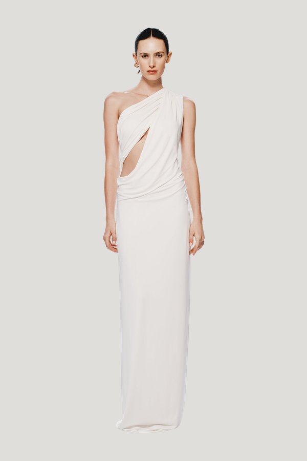 The Solstice Cupro Dress — model front
