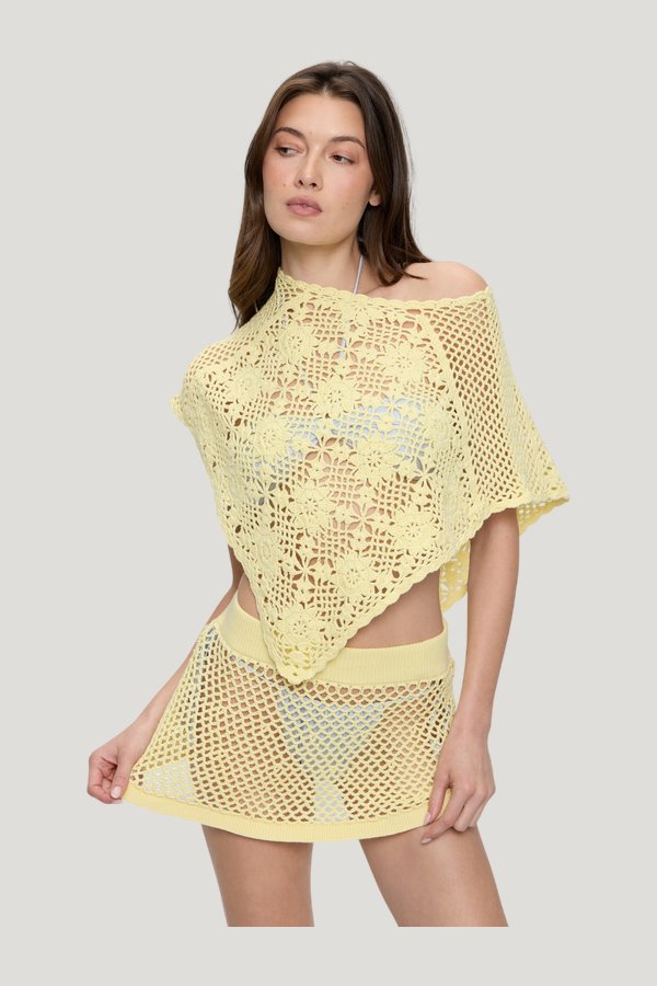 Sophie Crochet Poncho - Whipped Butter — model side