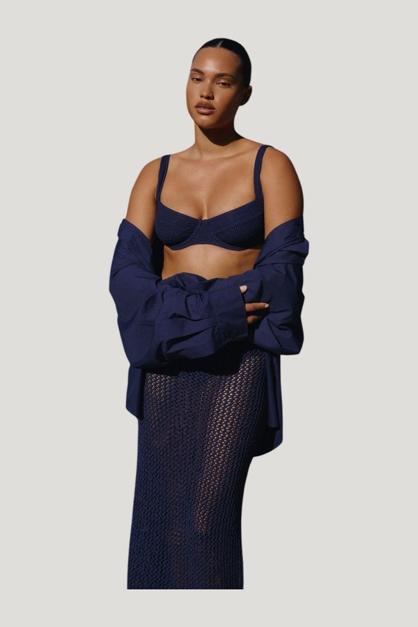 Sorrento Top - Midnight Crinkle — model front
