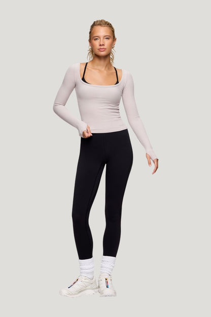 Sporty Rib Portrait Long Sleeve Top | Fog — carry 2