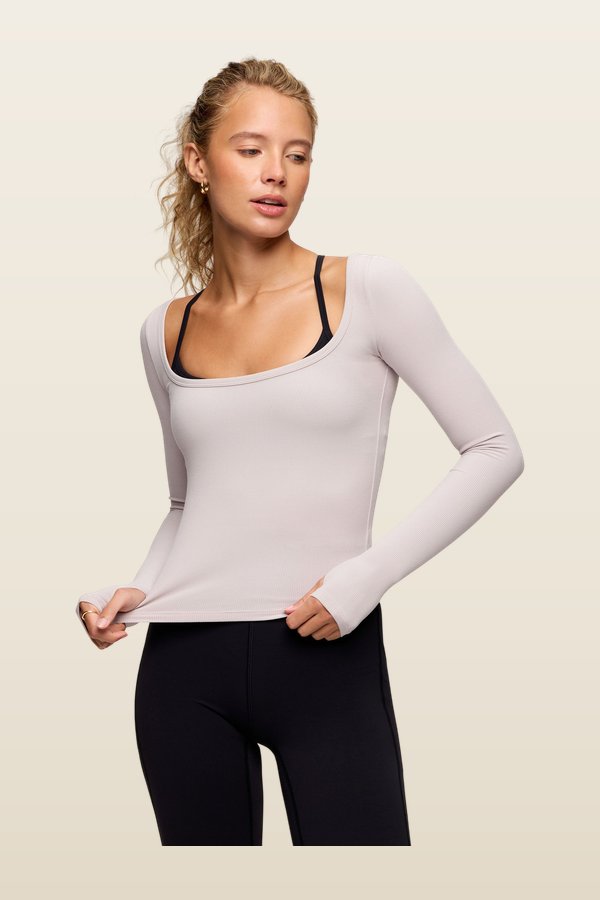 Sporty Rib Portrait Long Sleeve Top | Fog — carry 4