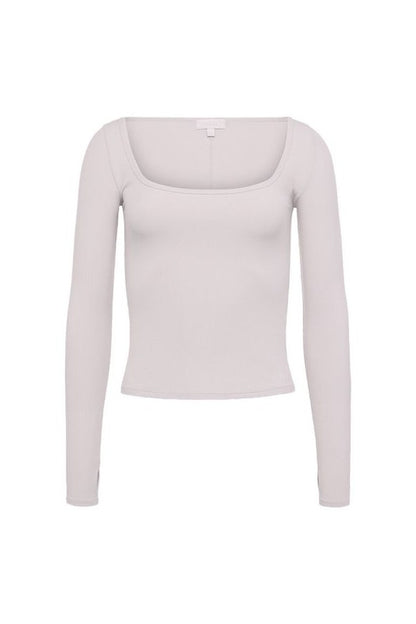 Sporty Rib Portrait Long Sleeve Top | Fog — packshot