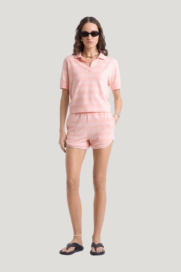 SRC Terry Polo - Pink Dolphin Striped — model front