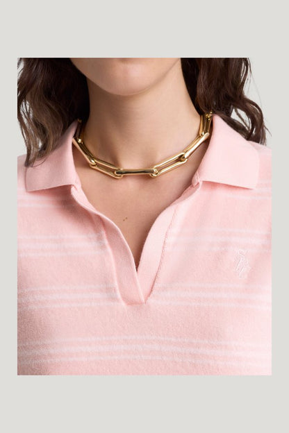 SRC Terry Polo - Pink Dolphin Striped — model side