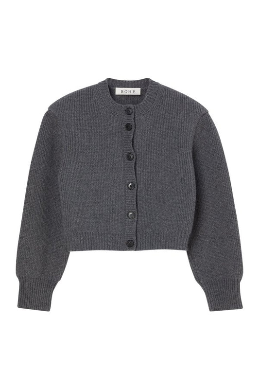 Statement shoulder cardigan | mid grey melange — packshot