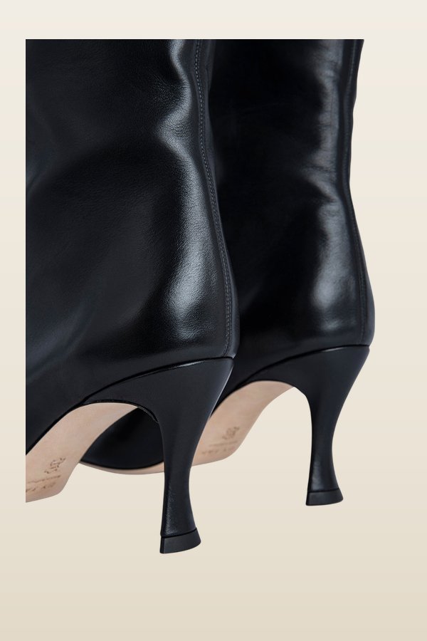 Stevie 42 Black Smooth Calf Leather Knee-High Boot — model back