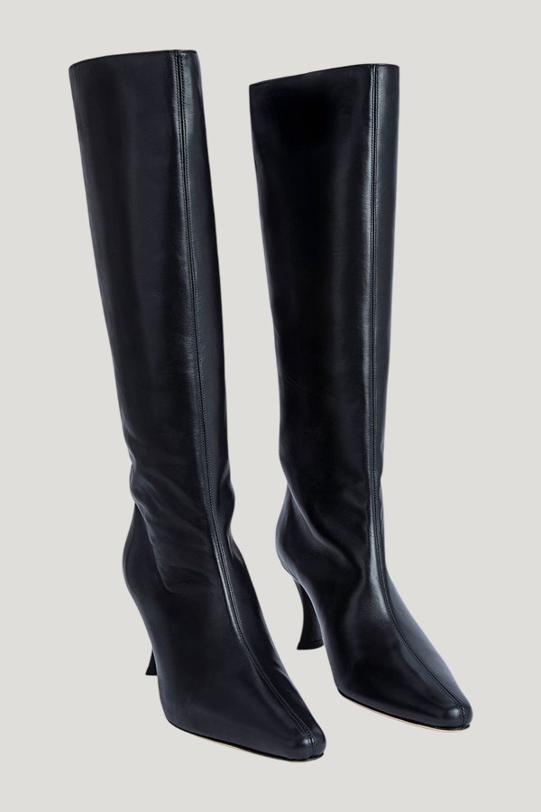 Stevie 42 Black Smooth Calf Leather Knee-High Boot — model front