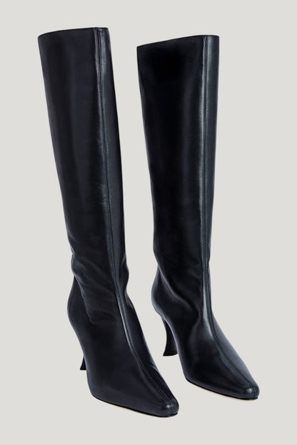Stevie 42 Black Smooth Calf Leather Knee-High Boot — model front