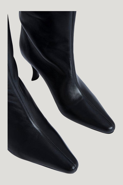 Stevie 42 Black Smooth Calf Leather Knee-High Boot — model side