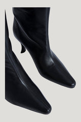 Stevie 42 Black Smooth Calf Leather Knee-High Boot — model side
