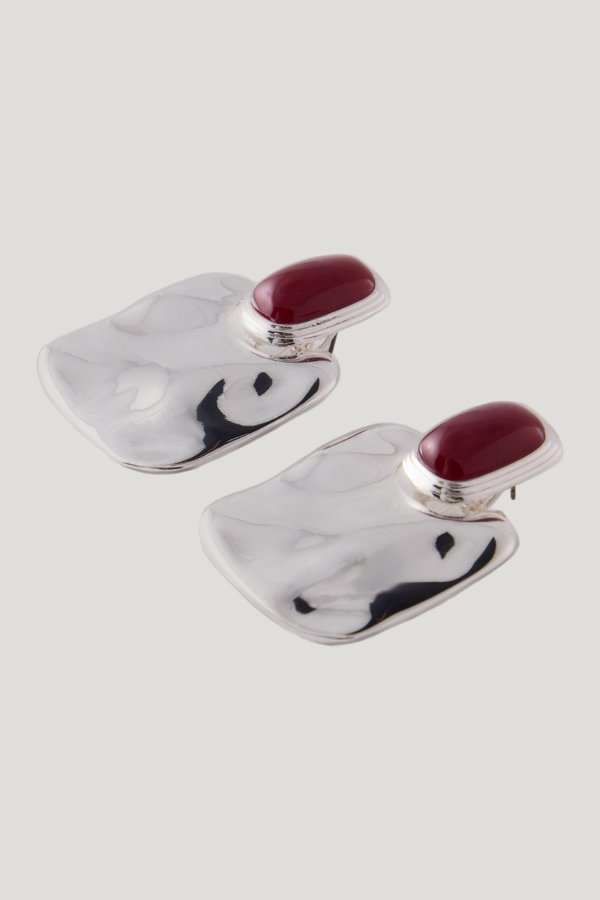 Stone Drop Earring (Silver/Oxblood) — model front