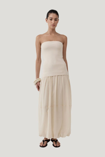Strapless Balloon Hem Dress — model front