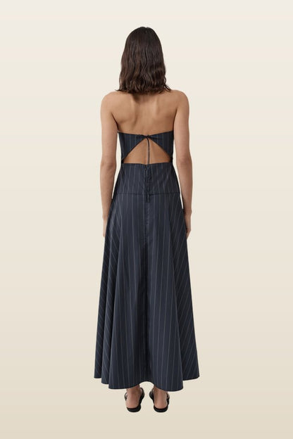 Strapless Rouleau Dress - Ink Stripe — model back