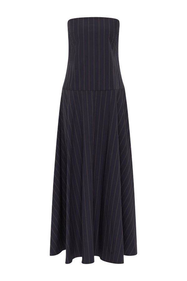 Strapless Rouleau Dress - Ink Stripe — packshot