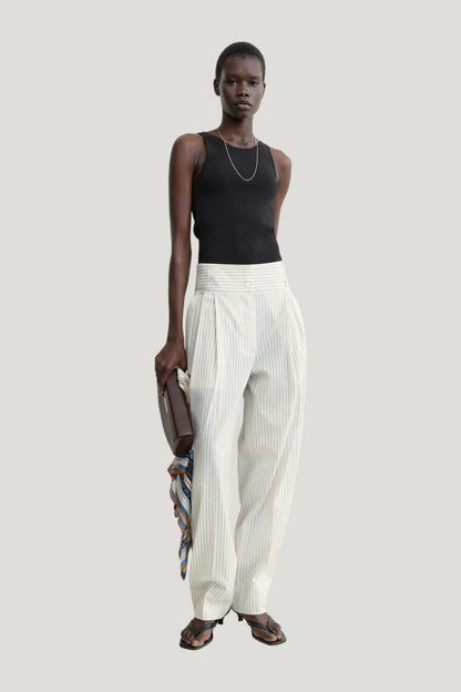 Stripe balloon trousers white/cobalt — model side