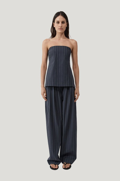 Stripe Relaxed Pleat Pants - Ink Stripe — model front