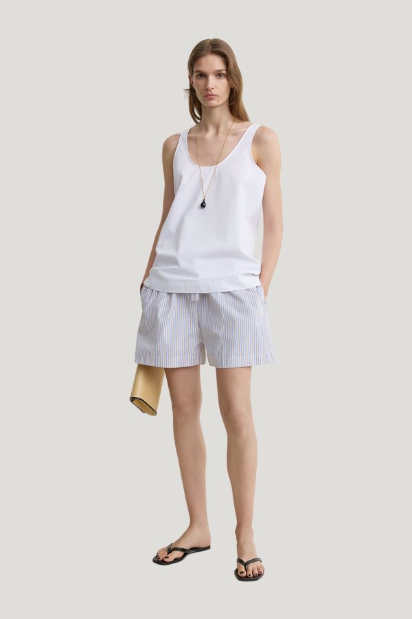 Striped summer shorts — model front
