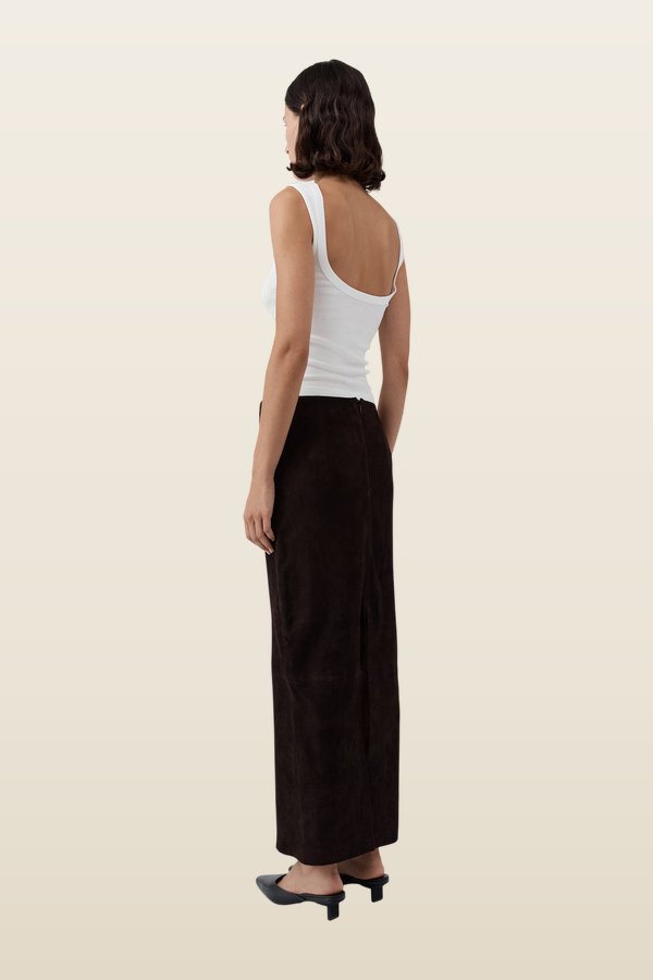Suede Column Skirt - Coffee — model back