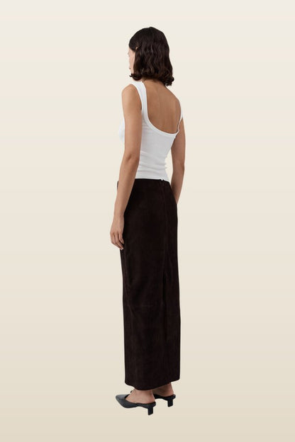 Suede Column Skirt - Coffee — model back