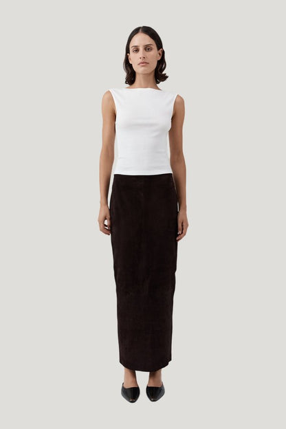 Suede Column Skirt - Coffee — model front