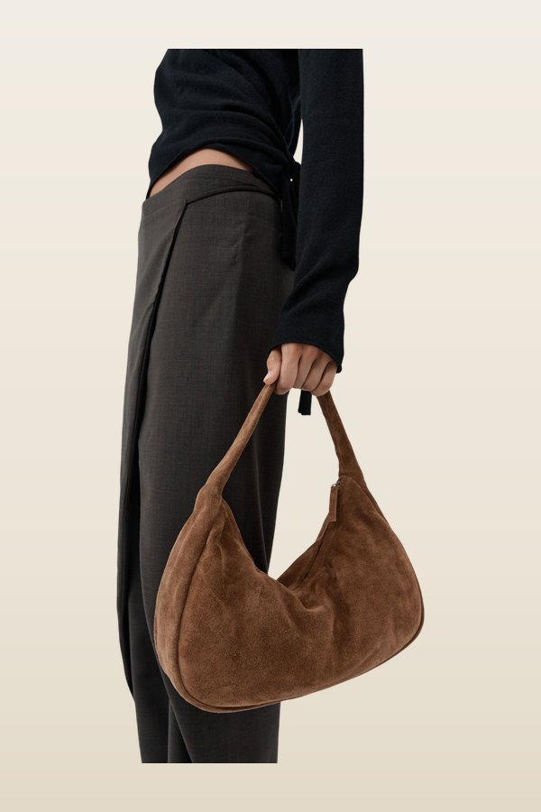 Suede Large Bon Bon Bag - Toffee — model back
