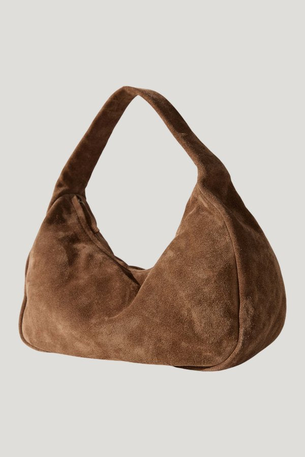 Suede Large Bon Bon Bag - Toffee — model side