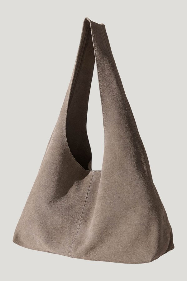 Suede Soft Bag - Pebble — model front