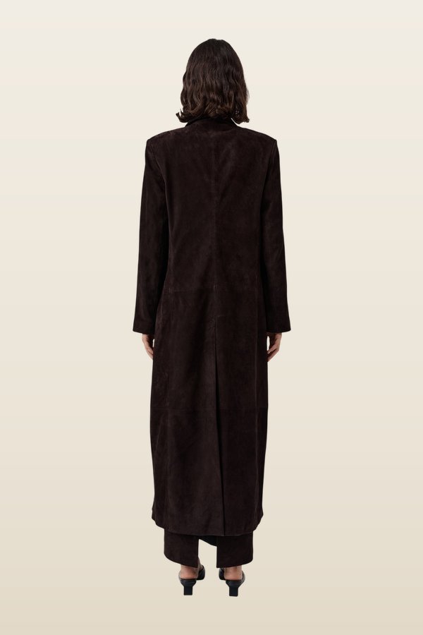 Suede Tailored Coat - Coffee — model back
