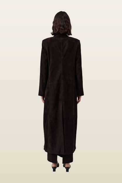 Suede Tailored Coat - Coffee — model back
