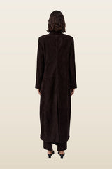 Suede Tailored Coat - Coffee — model back