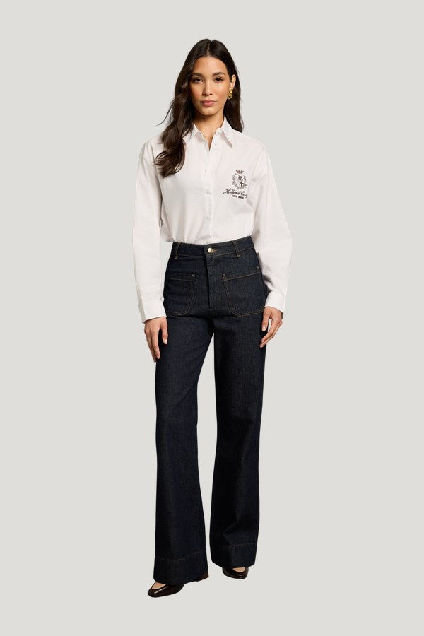 Tailored Flared Jean (Super Dark Denim) — model front