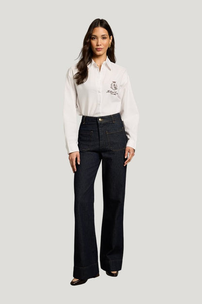 Tailored Flared Jean (Super Dark Denim) — model front