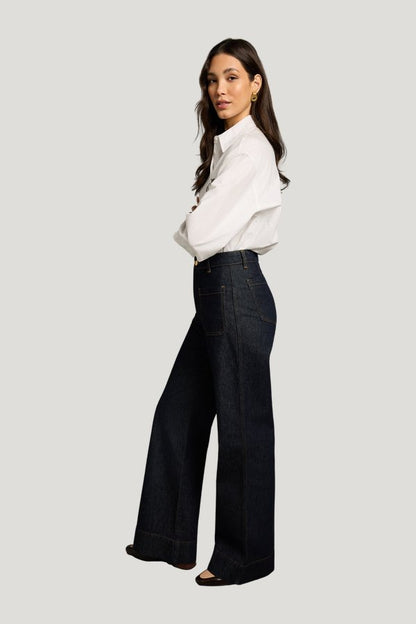 Tailored Flared Jean (Super Dark Denim) — model side