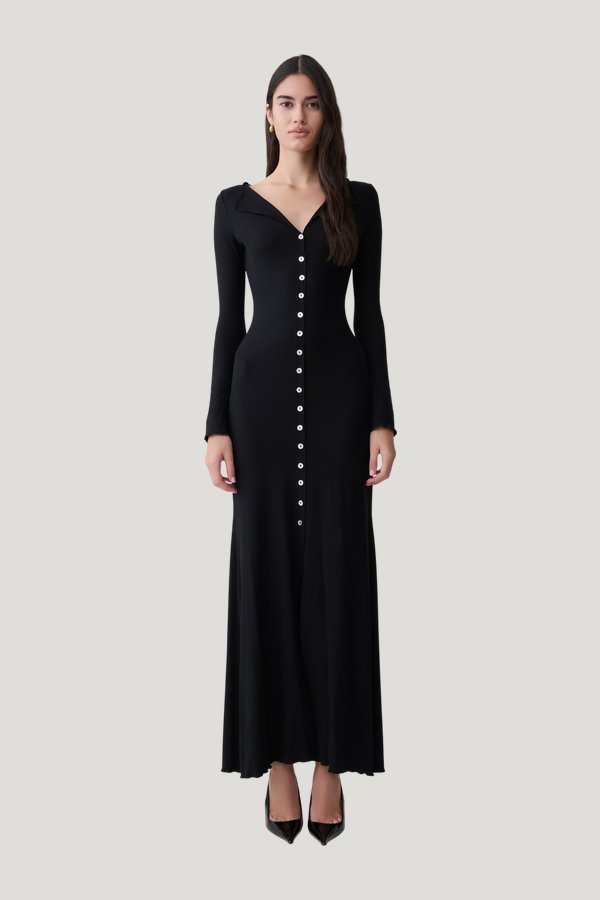 Tanya Buttoned Long Sleeve Maxi Dress — model front