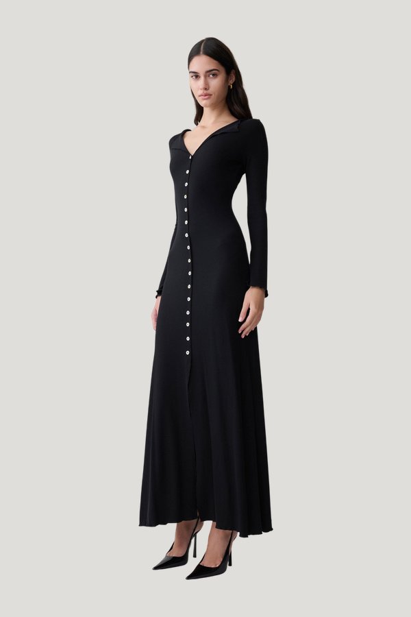 Tanya Buttoned Long Sleeve Maxi Dress — model side