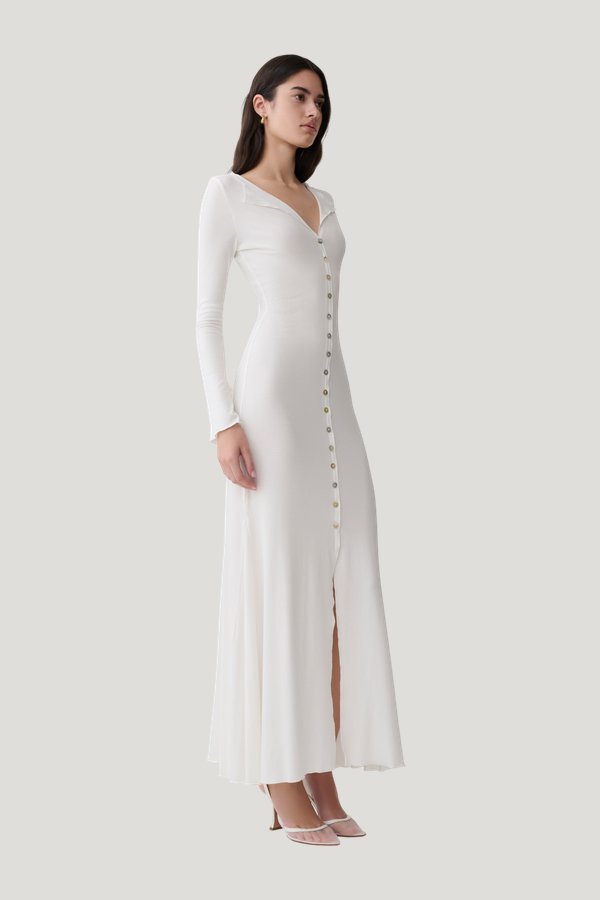 Tanya Buttoned Long Sleeve Maxi Dress — model side