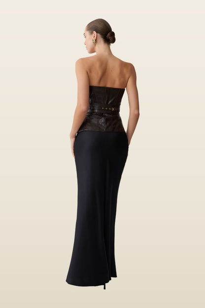Thalia Faux Leather Boned Corset — model back