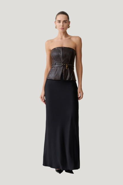 Thalia Faux Leather Boned Corset — model front