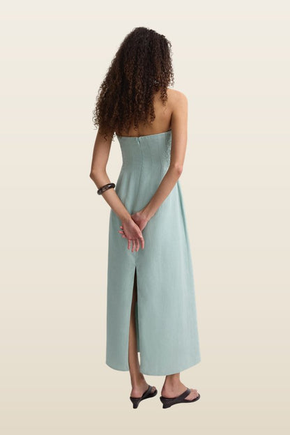 The Bandeau Dress Teal — model back