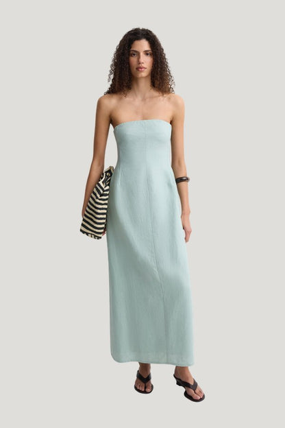 The Bandeau Dress Teal — model front